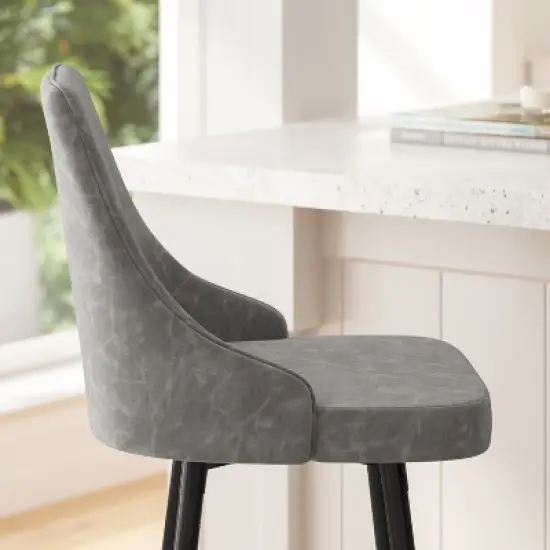 Merrick Lane Modern Upholstered Dining Stools with Chrome Accented Metal Frames and Footrests image {2}