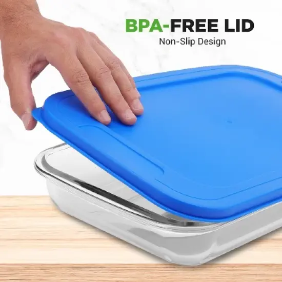 NutriChef 4 Sets Glass Bakeware - High Borosilicate Rectangular Glass Baking Dish w/ Blue BPA-Free Lids, Freezer-to-Oven Home Kitchen Bake Casserole image {2}