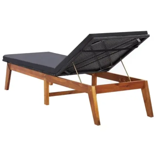 vidaXL Sun Lounger with Cushion-Poly Rattan and Solid Acacia Wood, Adjustable Backrest, Ideal for Patio/Garden/Poolside, Water-Resistant, Easy Clean. image {4}