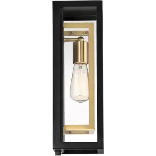 Possini Euro Design Double Box Industrial Outdoor Wall Light Fixture Matte Black Warm Brass 15 1/2" Clear Glass Post Exterior Barn Deck House Porch image {5}