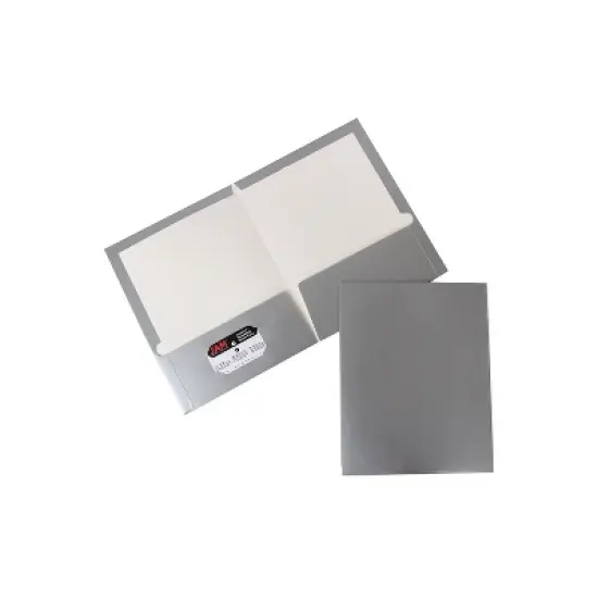JAM Paper Laminated Two-Pocket Glossy Presentation Folders Silver Bulk 50/Box 385GSIC image {8}