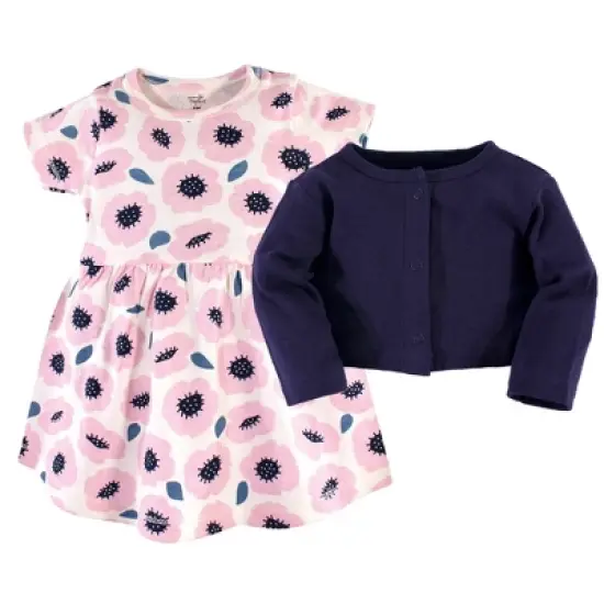 Touched by Nature Baby and Toddler Girl Organic Cotton Dress and Cardigan 2pc Set, Blossoms image {1}