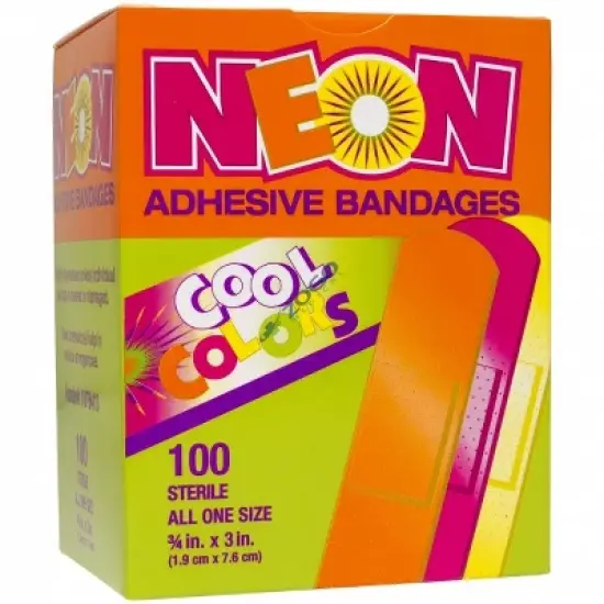 Stat Strip Adhesive Bandage, &frac34;" x 3", Assorted Neon Colors, 100/bx (Each) image {5}