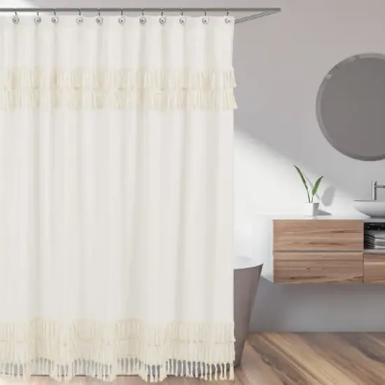 Sweet Jojo Designs Shower Curtain 72in.x72in. Boho Fringe Ivory image {1}