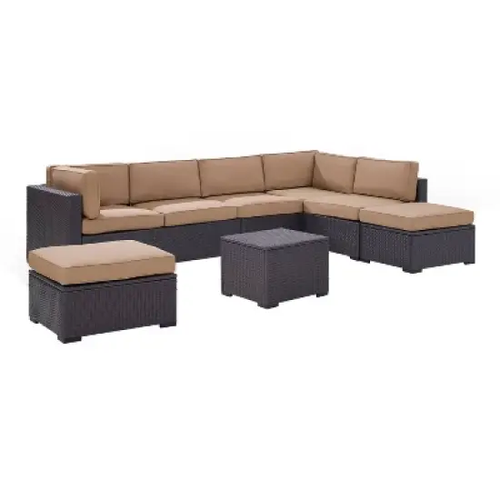 Biscayne 6pc Outdoor Wicker Sectional Set - Mocha - Crosley image {2}
