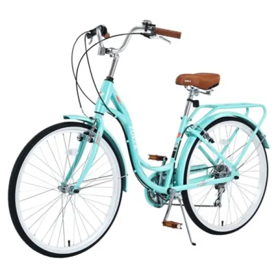 NAYSAYE Bicycle 7 Speed Steel Frame 24 Inch Ladies Bike for Commuting and Leisure for Urban Rides, Blue and Green, 62.2"*23.62"*40.16" image {5}