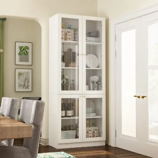 Famapy Modern White Pantry Cabinet With  Glass Doors image {2}