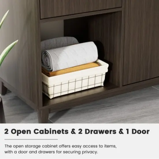 HYLEORY 48.03 in. W X 18.11 in. D X 35.04 in. H Basin Vanity with White Marble Top, Drawers and Open Shelf image {9}