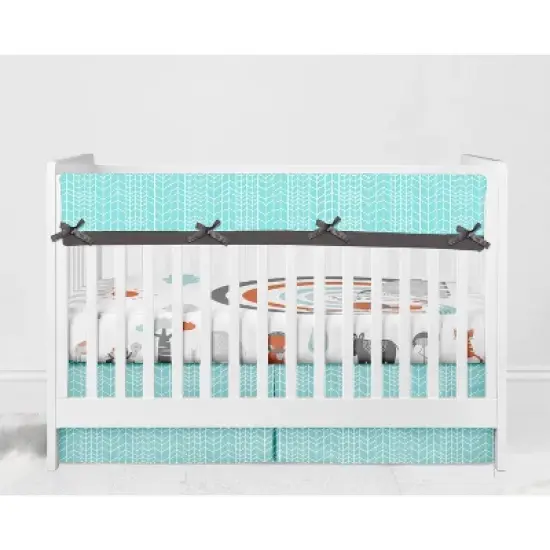 Bacati - Jungle Safari Aqua Orange Gray 6 pc Cotton Crib Bedding Set with Long Rail Guard Cover image {8}