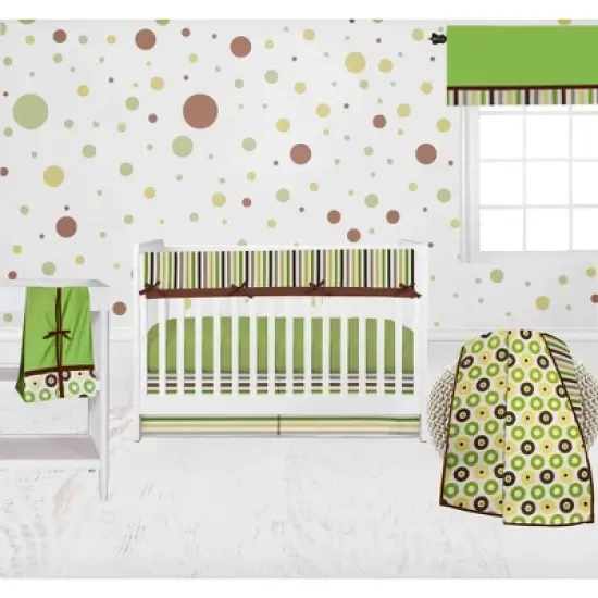 Bacati - Mod Dots Stripes Green Yellow Beige Brown 6 pc Crib Bedding Set with Long Rail Guard Cover image {1}