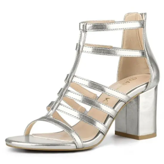 Allegra K Women's Cage Strappy Gladiators Chunky Heels Sandals image {7}