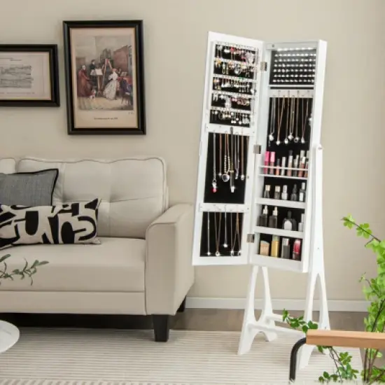 Costway LED Jewelry Cabinet Armoire with  Bevel Edge Mirror Organizer Mirrored Standing image {3}