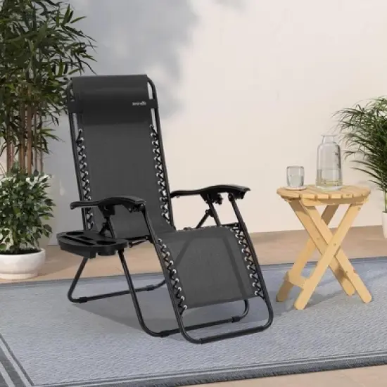 Adjustable Zero Gravity Chair Set for Relaxation with Foldable Design, Portable, Durable, Black image {1}