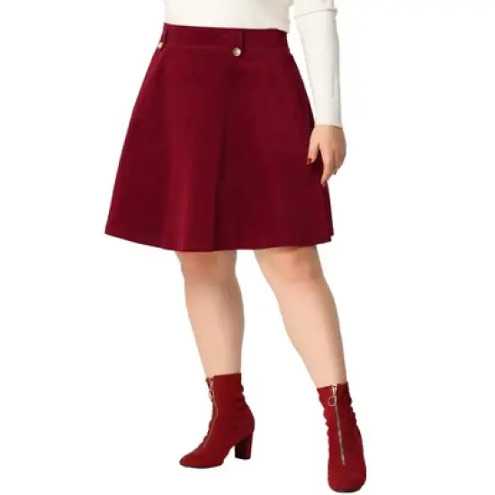 Agnes Orinda Women's Plus Size Corduroy Button Decor Elastic Waist A-Line Skirts image {7}