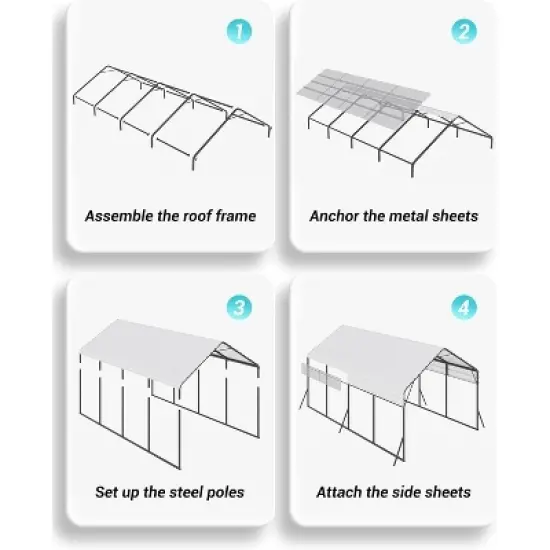 13'x21'x11' Heavy Duty Metal Carport - Oversized All-Weather Steel Shelter for Trucks, Boats, 600 Lbs Capacity, Permanent Outdoor Protection image {4}
