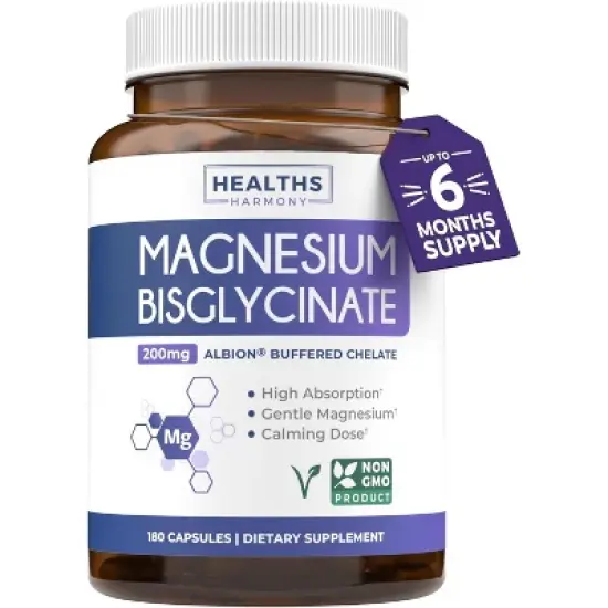 Magnesium Bisglycinate Capsules, High Absorption, Gentle, Calm, & Non-Laxative, Health's Harmony, 60, 120 or 180ct image {3}