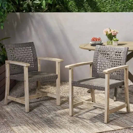 Patio Arm Chair Set Of 2,Wood Patio Chair With Wicker Weave Seat,Outdoor Arm Chair,Arm Chair For Patio,Backyard-Cuddlewood image {8}