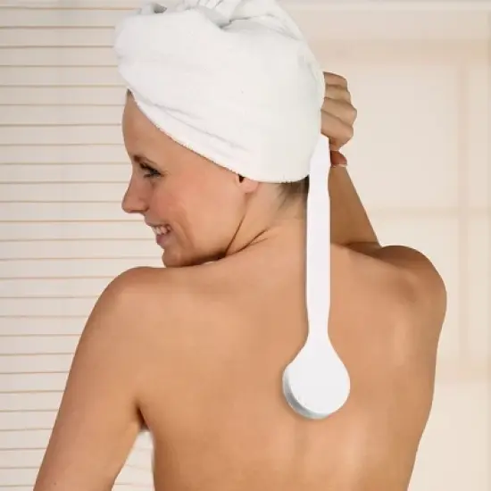 Unique Bargains Long Handle Bath Brush for Shower 15.55" Length White 1 Pc image {1}