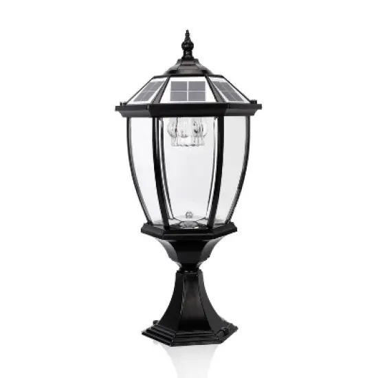 Techko Maid Solar Vintage Outdoor Pillar and Fence Post Light with Remote Black image {1}