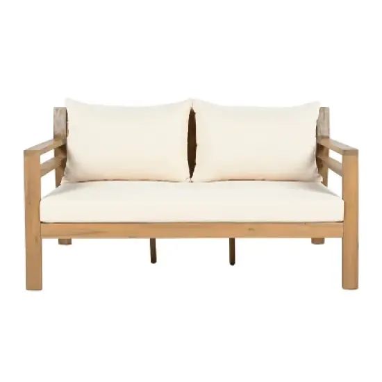 Christopher Knight Home Behram 4 Pieces Outdoor Acacia Wood Slat Design Seating Set, Beige image {7}