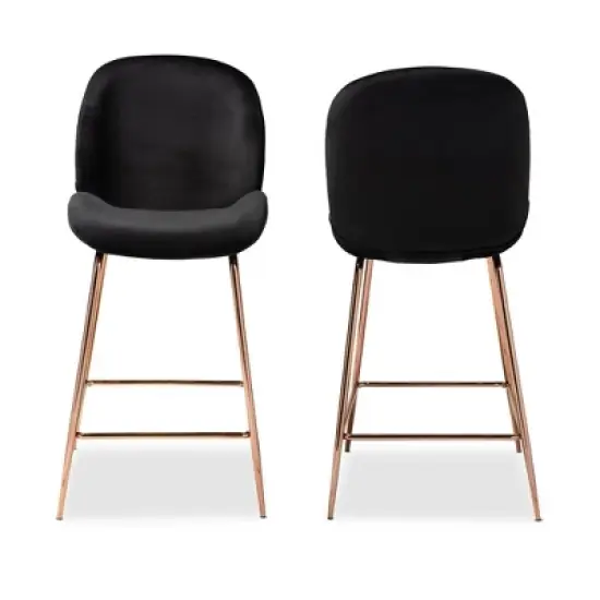 2pc Lander Velvet Fabric Upholstered Metal Counter Stool Set - Baxton Studio image {1}