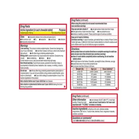 Children's Tylenol Pain + Fever Relief Chewables - Acetaminophen - Bubble Gum - 24ct image {9}