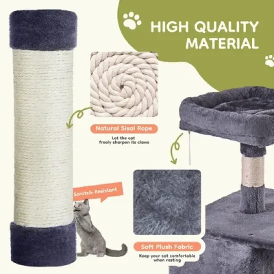JIONJOY 66" Multi-Level Cat Tree - 2 Large Condos, Sisal Scratching Posts & Hammock, Stable Indoor Cat Tower-Dark Grey image {3}