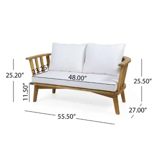 Solano 4pc Outdoor Wooden Chat Set with Rectangular Coffee Table - White/Teak - Christopher Knight Home image {16}