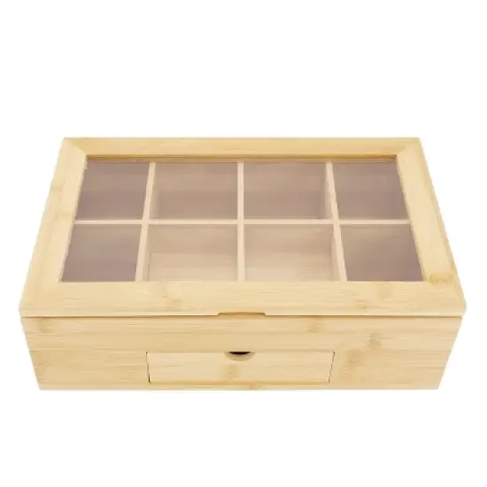 MegaChef 13 x 8 Inch Bamboo Tea Box Organizer with Acrylic Top Window image {4}