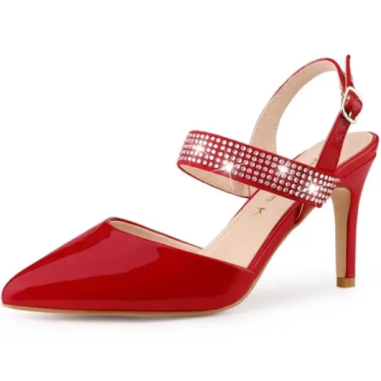 Allegra K Women's Pointed Toe Rhinestone Slingback Stiletto Heel Pumps image {7}