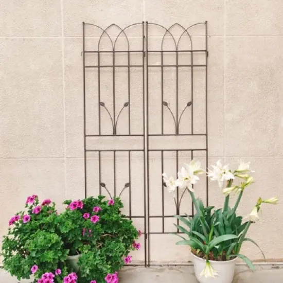 Syemin Patio Decorative Screens, Iron Arch Decoration Garden Trellis, for Outdoor for Climbing Plants Support, Flowerbed, Brown, 36.5"*17.7"*71" image {5}