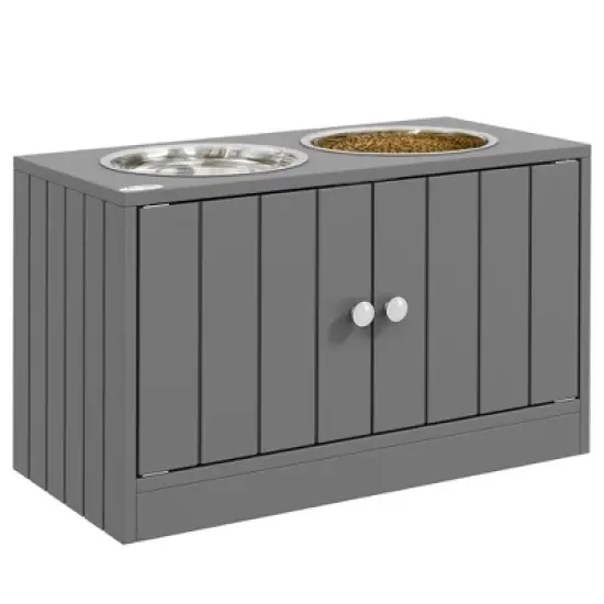 Gulches PawHut Large Elevated Dog Bowls with 44L Storage Cabinet - Gray image {8}