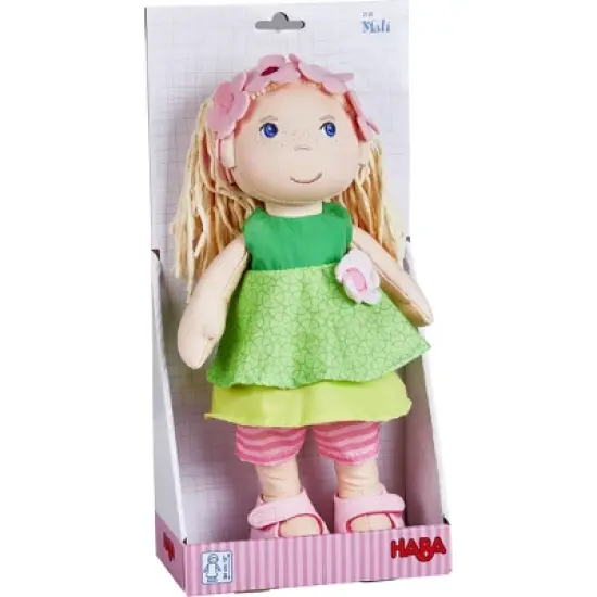 HABA Mali 12" Soft Doll with Blonde Hair, Blue Eyes and Embroidered Face image {7}