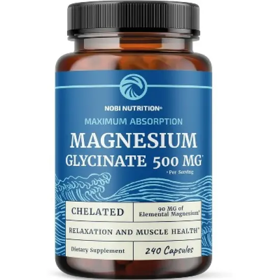 Magnesium Glycinate 500mg Supplement, High Absorption Formula for Sleep, Calm, Muscle Relaxation, Heart, Bone & Nerve Support, Nobi Nutrition image {9}