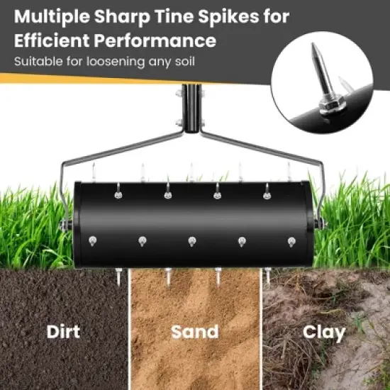 Costway 18" Manual Lawn Aerator Heavy Duty Rolling Push Grass Filled with Sand or Stone Aeration Tool with Handle Green/Black image {7}