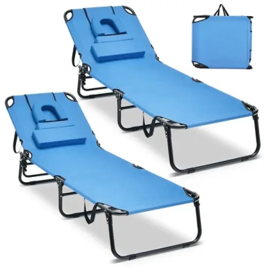 Costway 2 PCS Beach Chaise Lounge Chair with Face Hole Pillows & Adjustable Backrest image {11}