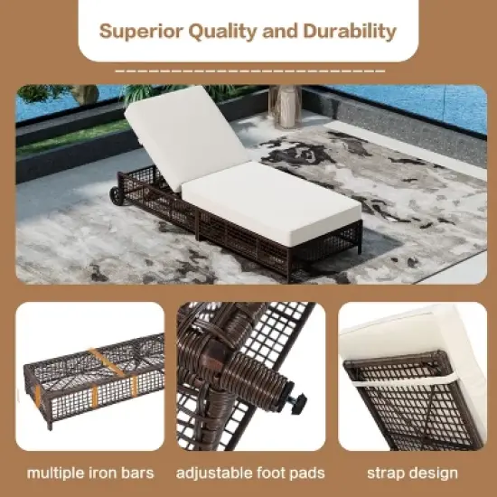 Whisen Rattan Outdoor Lounge Chair, Patio Chaise Lounge with 5-Position Backrest image {5}