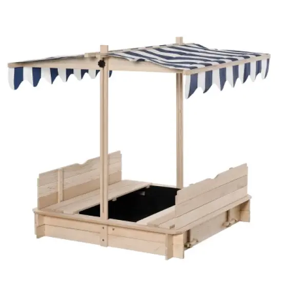 INFURNIC Baby Activity Gyms Wooden Sandbox with Adjustable Canopy and Foldable Bench Seats for Outdoor Play, Blue, 41.8"*41.8"*47.8" image {5}