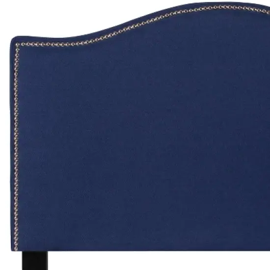 Emma and Oliver Upholstered Twin Size Headboard with Nailtrim in Navy Fabric image {5}