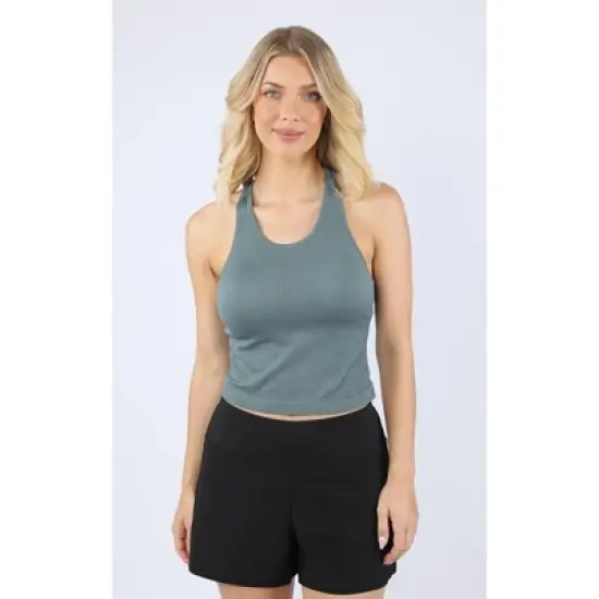 90 Degree By Reflex - Women's Ribbed Cropped Tank Top with Padded Inside Bra image {9}