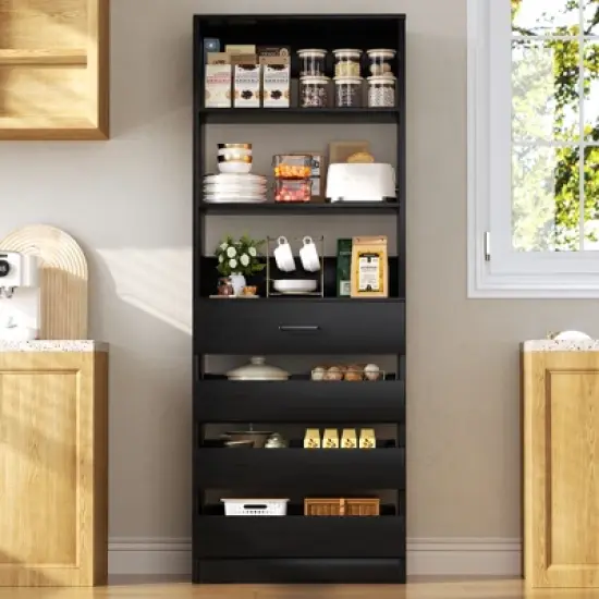 Aheaplus 80"H Pantry Cabinet with Adjustable Shelves and Drawers image {8}