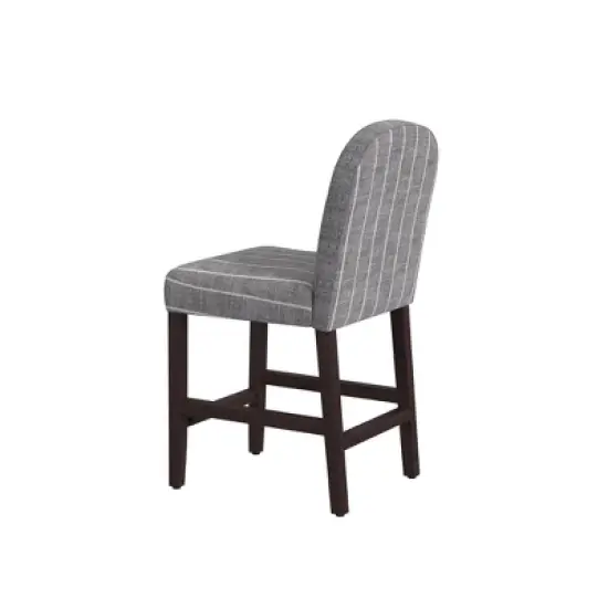 Rounded Back Woven Stripe Upholstered Counter Height Barstool Midnight - HomePop image {3}