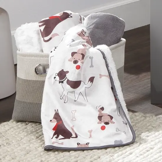 Lambs & Ivy Bow Wow Baby Blanket - Gray, Animals, Puppy image {5}