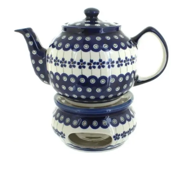 Blue Rose Polish Pottery 596-67 Zaklady Teapot with Warmer image {1}