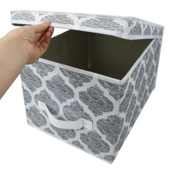 Home Basics Arabesque Large Non-Woven  Storage Box with Label Window, Grey image {4}