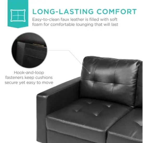 Best Choice Products 3-Seat L-Shape Tufted Faux Leather Sectional Sofa Couch Set w/ Chaise Lounge, Ottoman Bench image {4}