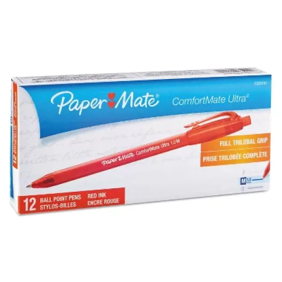 Paper Mate ComfortMate Ultra RT Ballpoint Retractable Pen Red Ink Medium Dozen 6320187 image {1}