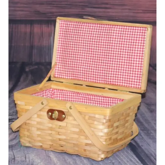 Vintiquewise Picnic Basket Gingham Lined with Folding Handles image {5}
