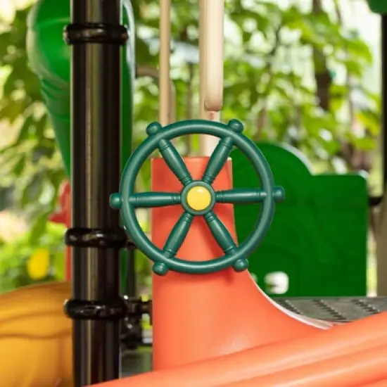 Green and Yellow Outdoor Playground Captain Pirate Ship Wheel, Plastic Playground Swing Set Accessories Steering Wheel image {2}