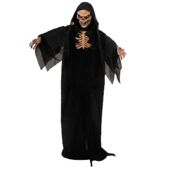 5 Ft. 10 3/4" Animated Standing Skeleton Reaper with Black Cloak Halloween Decoration image {1}